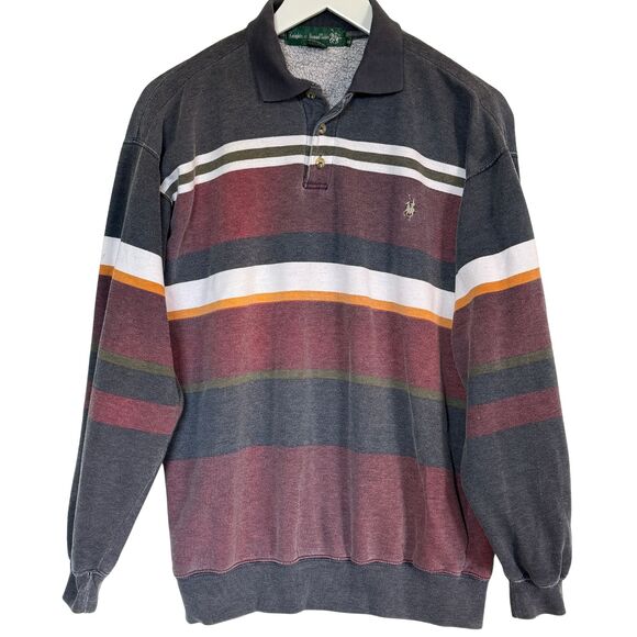 Vintage Knights of Round Table Striped Polo Rugby Shirt Made in Korea M - Picture 1 of 4